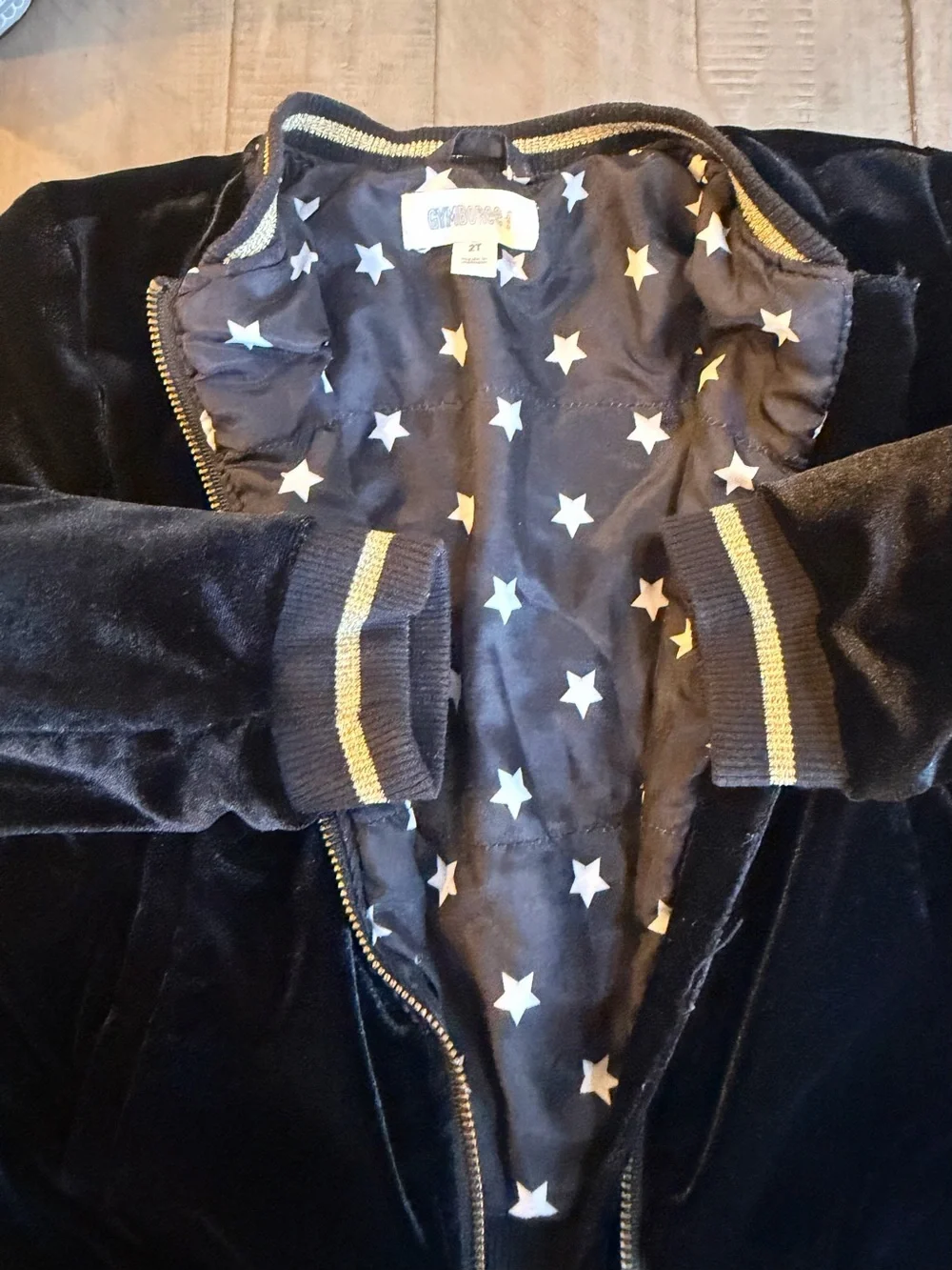 Gymboree Black Velvet Bomber Jacket with Gold Trim